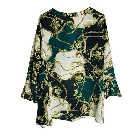 Avenue Equestrian Tunic Blouse Womens 18/20 Green 3/4 Flutter Sleeve Popover - Picture 2 of 10